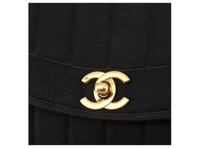 CHANEL Mademoiselle Borsa a Spalla Cotone Nero Oro CC Auth bs31506 D'oro - vista 14