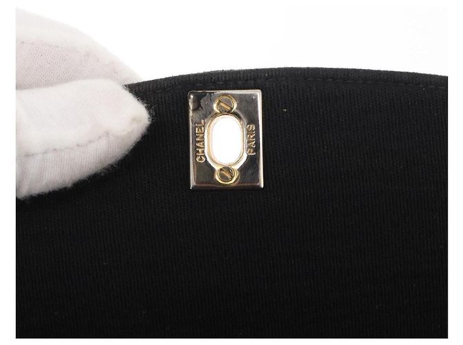 CHANEL Mademoiselle Borsa a Spalla Cotone Nero Oro CC Auth bs31506 D'oro - vista 16