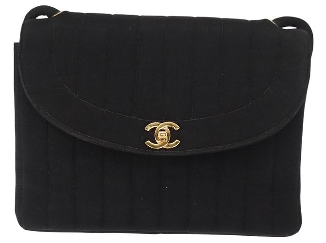 CHANEL Mademoiselle Borsa a Spalla Cotone Nero Oro CC Auth bs31506 D'oro - vista 2