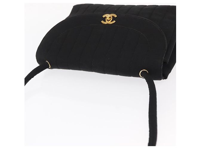 CHANEL Mademoiselle Borsa a Spalla Cotone Nero Oro CC Auth bs31506 D'oro - vista 6