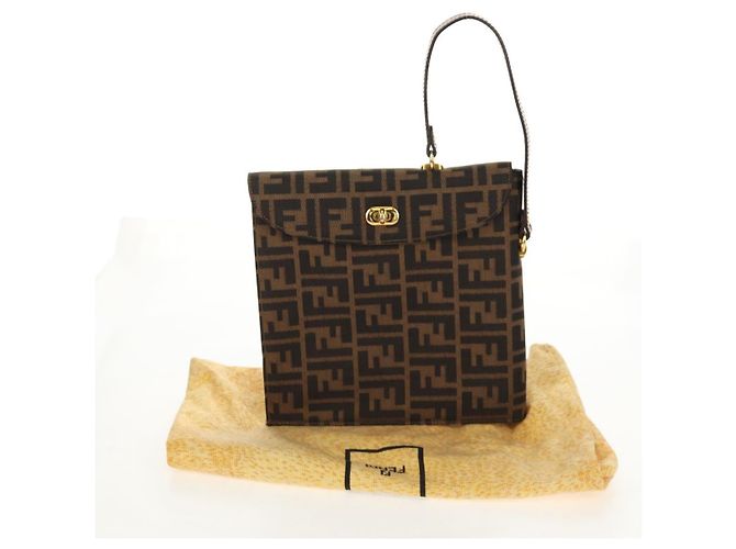 Borsa a mano in tela Zucca FENDI nera e marrone Auth 156483V Nero - vista 12