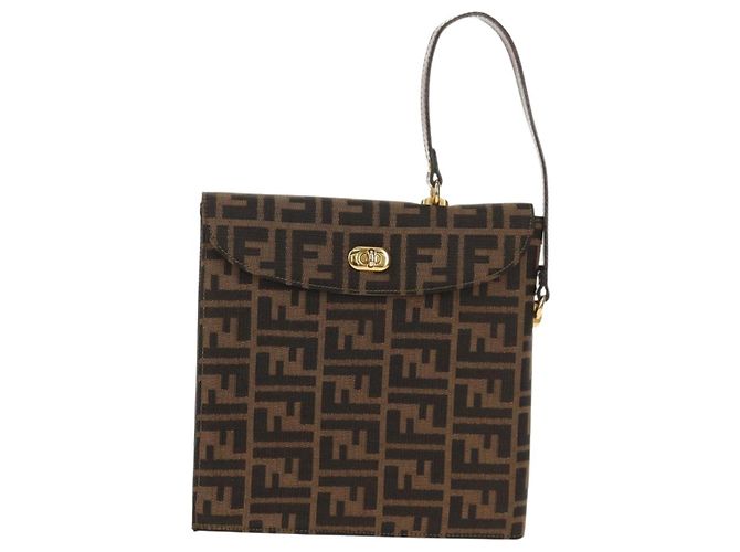 Borsa a mano in tela Zucca FENDI nera e marrone Auth 156483V Nero - vista 13