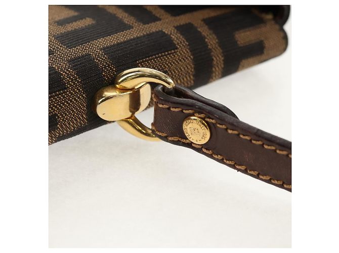 Borsa a mano in tela Zucca FENDI nera e marrone Auth 156483V Nero - vista 18
