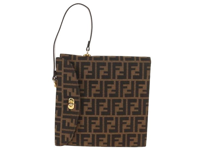 Borsa a mano in tela Zucca FENDI nera e marrone Auth 156483V Nero - vista 2