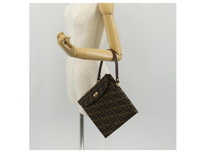 Borsa a mano in tela Zucca FENDI nera e marrone Auth 156483V Nero - vista 29