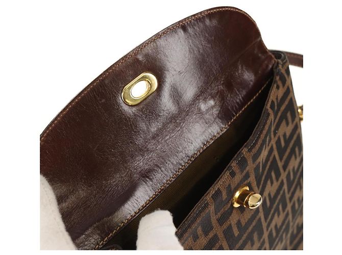 Borsa a mano in tela Zucca FENDI nera e marrone Auth 156483V Nero - vista 9