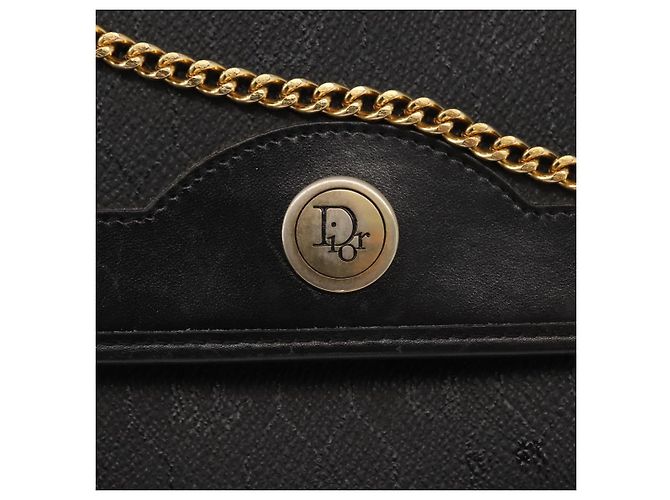 Borsa a spalla in tela a nido d'ape Christian Dior con catena in PVC nera e dorata Auth 148882 - vista 14