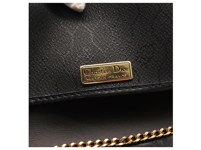 Borsa a spalla in tela a nido d'ape Christian Dior con catena in PVC nera e dorata Auth 148882 - vista 16
