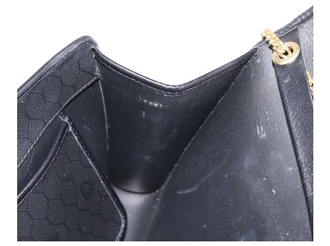 Borsa a spalla in tela a nido d'ape Christian Dior con catena in PVC nera e dorata Auth 148882 - vista 19