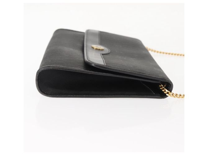 Borsa a spalla in tela a nido d'ape Christian Dior con catena in PVC nera e dorata Auth 148882 - vista 4