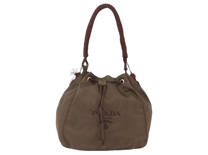 PRADA Borsa a Spalla con Frange in Nylon Kaki Oro Auth bs30567 D'oro Cachi - vista 2
