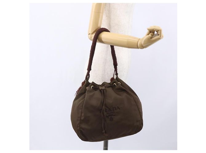 PRADA Borsa a Spalla con Frange in Nylon Kaki Oro Auth bs30567 D'oro Cachi - vista 21