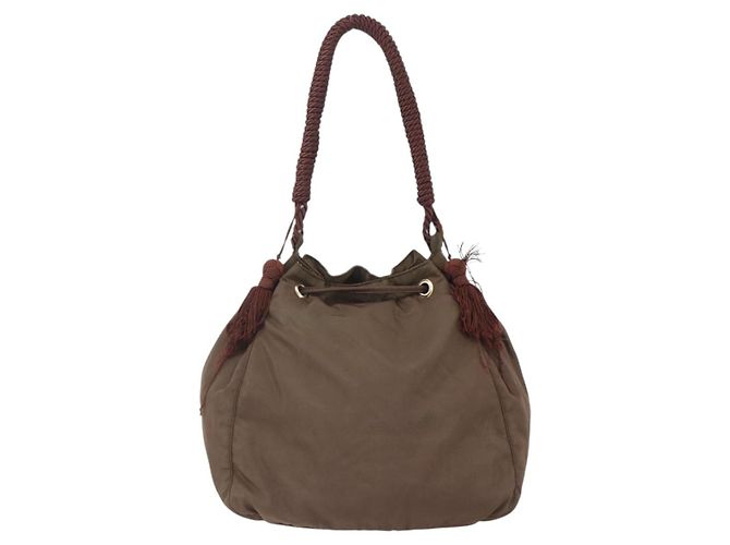 PRADA Borsa a Spalla con Frange in Nylon Kaki Oro Auth bs30567 D'oro Cachi - vista 3