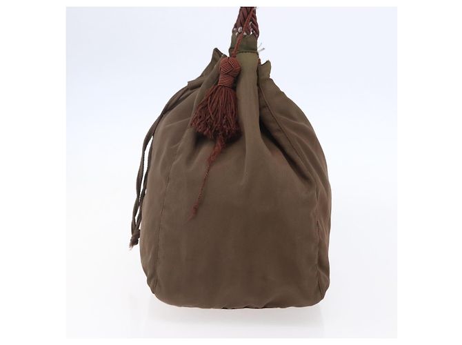 PRADA Borsa a Spalla con Frange in Nylon Kaki Oro Auth bs30567 D'oro Cachi - vista 5