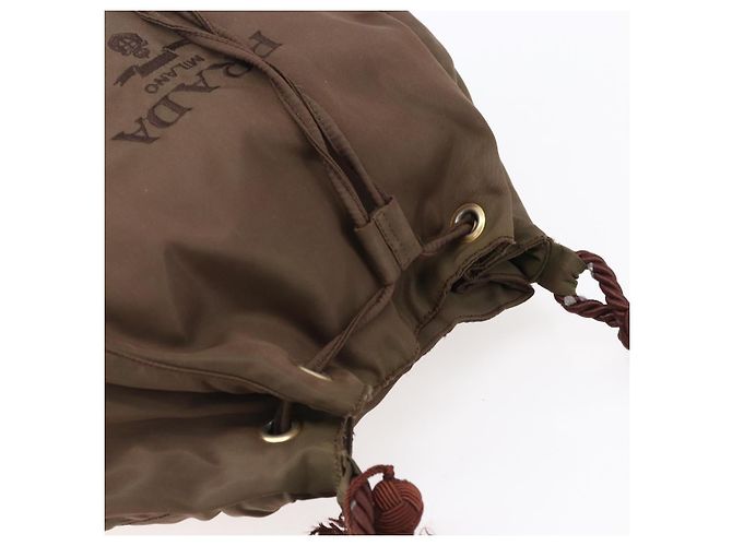 PRADA Borsa a Spalla con Frange in Nylon Kaki Oro Auth bs30567 D'oro Cachi - vista 6