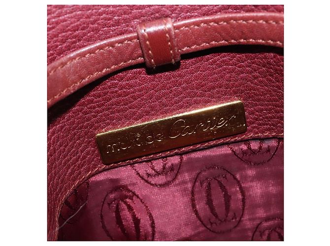 Cartier Borsa a spalla Must Line in pelle Bordeaux e oro Auth ki6147 D'oro Bordò - vista 16