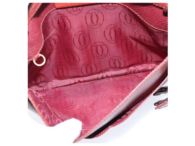 Cartier Borsa a spalla Must Line in pelle Bordeaux e oro Auth ki6147 D'oro Bordò - vista 17