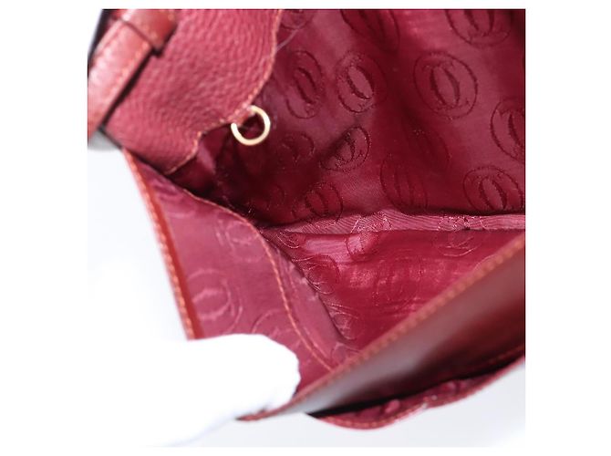 Cartier Borsa a spalla Must Line in pelle Bordeaux e oro Auth ki6147 D'oro Bordò - vista 19