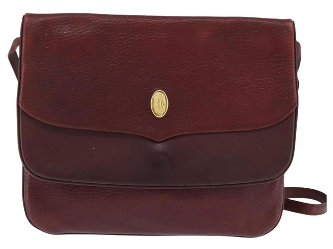 Cartier Borsa a spalla Must Line in pelle Bordeaux e oro Auth ki6147 D'oro Bordò - vista 2