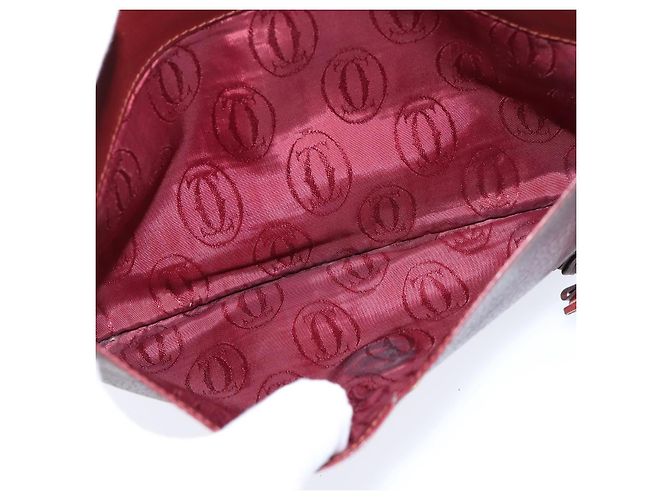Cartier Borsa a spalla Must Line in pelle Bordeaux e oro Auth ki6147 D'oro Bordò - vista 20