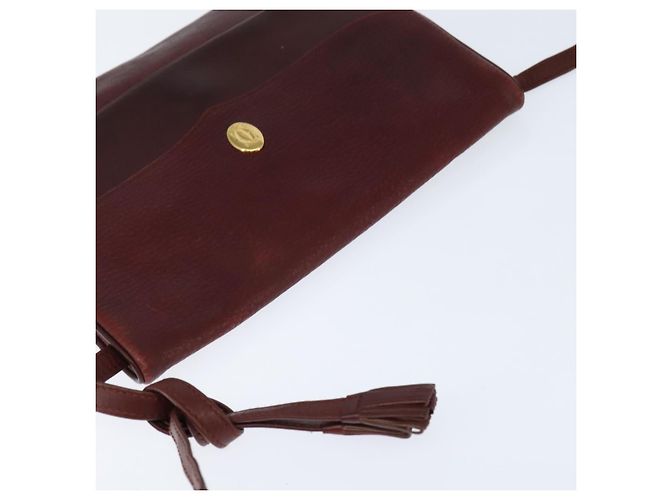 Cartier Borsa a spalla Must Line in pelle Bordeaux e oro Auth ki6147 D'oro Bordò - vista 6