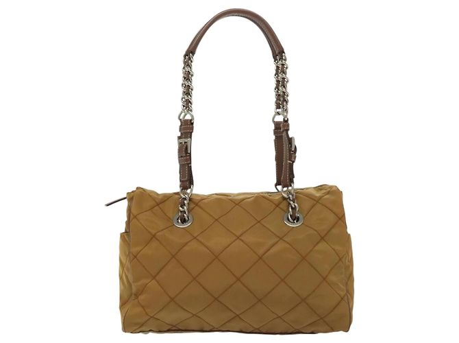 Borsa a Spalla con Catena PRADA Nylon Beige Argento Autentica 140091 - vista 2