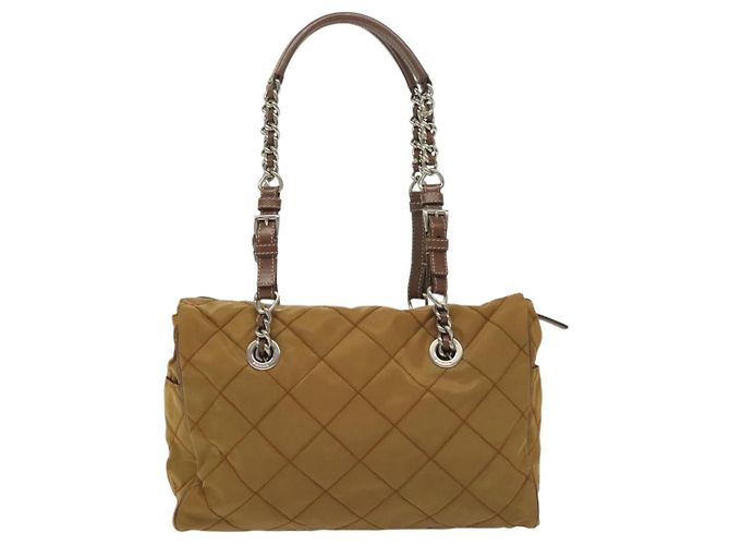 Borsa a Spalla con Catena PRADA Nylon Beige Argento Autentica 140091 - vista 3