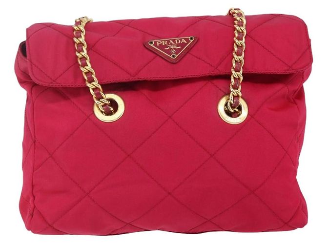 PRADA Borsa a Spalla Trapuntata con Catena Nylon Rosa Oro Auth mr1558 D'oro - vista 13