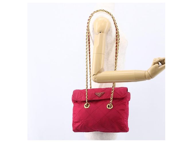 PRADA Borsa a Spalla Trapuntata con Catena Nylon Rosa Oro Auth mr1558 D'oro - vista 24