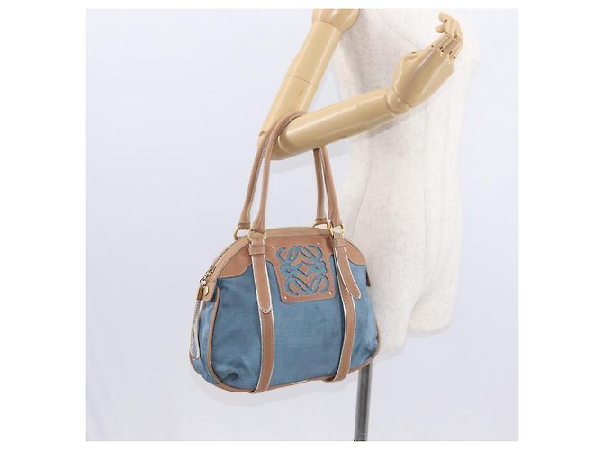 LOEWE Borsa a Mano Anagram Nylon Blu Oro Auth bs31204 D'oro - vista 24