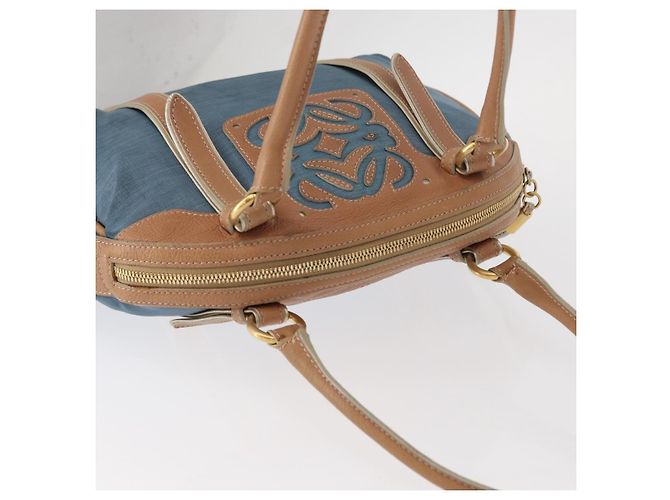 LOEWE Borsa a Mano Anagram Nylon Blu Oro Auth bs31204 D'oro - vista 6
