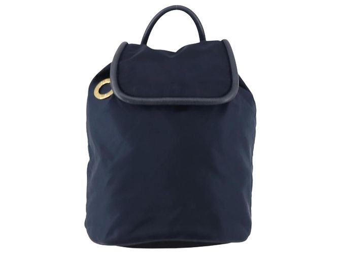 Zaino CÉLINE Circle in nylon blu navy e oro Auth bs30214 D'oro - vista 13