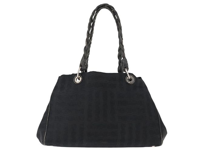 Borsa Tote Salvatore Ferragamo in tela nera e argento Auth BA7338 Nero - vista 13
