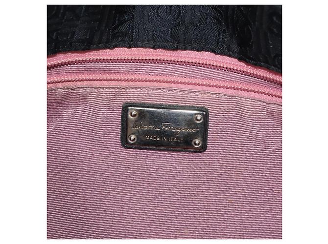 Borsa Tote Salvatore Ferragamo in tela nera e argento Auth BA7338 Nero - vista 17