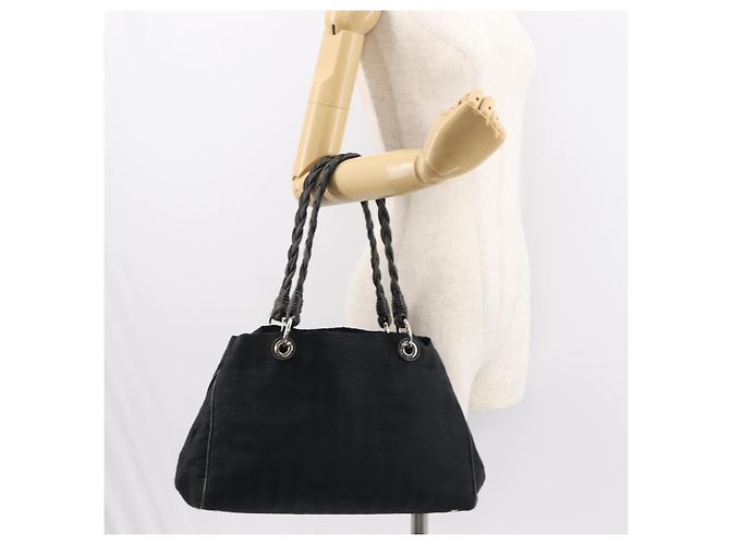 Borsa Tote Salvatore Ferragamo in tela nera e argento Auth BA7338 Nero - vista 21