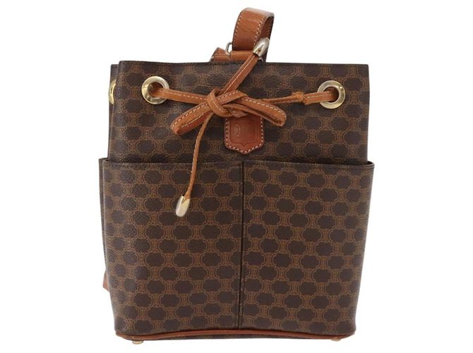 Céline Borsa a Spalla in Tela Macadam CELINE in Pelle PVC Marrone Oro Auth gh1084 D'oro - vista 13