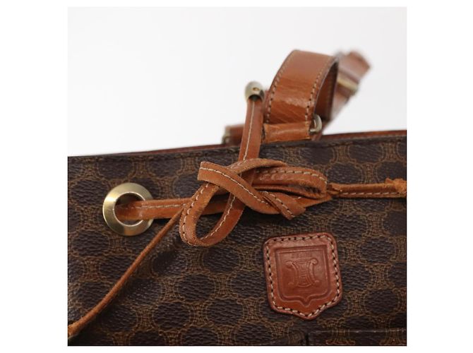 Céline Borsa a Spalla in Tela Macadam CELINE in Pelle PVC Marrone Oro Auth gh1084 D'oro - vista 19