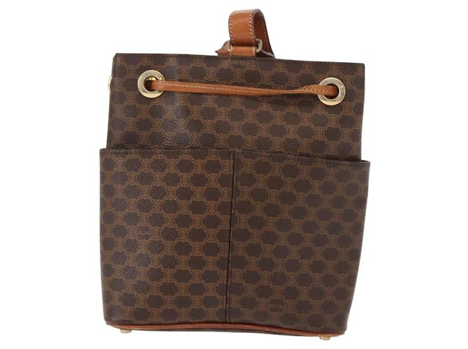 Céline Borsa a Spalla in Tela Macadam CELINE in Pelle PVC Marrone Oro Auth gh1084 D'oro - vista 2