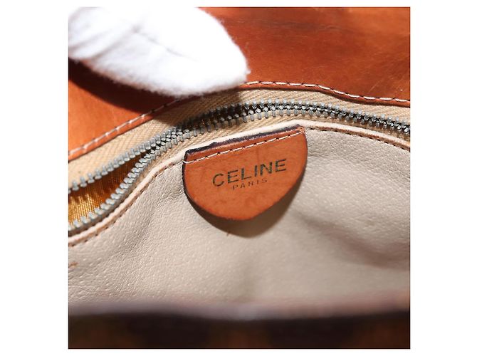 Céline Borsa a Spalla in Tela Macadam CELINE in Pelle PVC Marrone Oro Auth gh1084 D'oro - vista 20