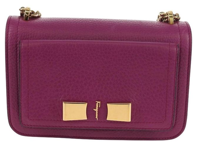Borsa a Spalla Gancini Chain in Pelle Salvatore Ferragamo Viola Oro Auth 153364V D'oro Porpora - vista 13
