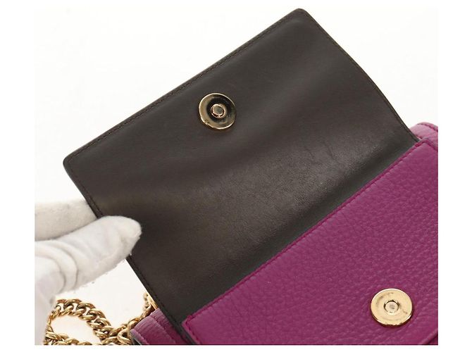 Borsa a Spalla Gancini Chain in Pelle Salvatore Ferragamo Viola Oro Auth 153364V D'oro Porpora - vista 20