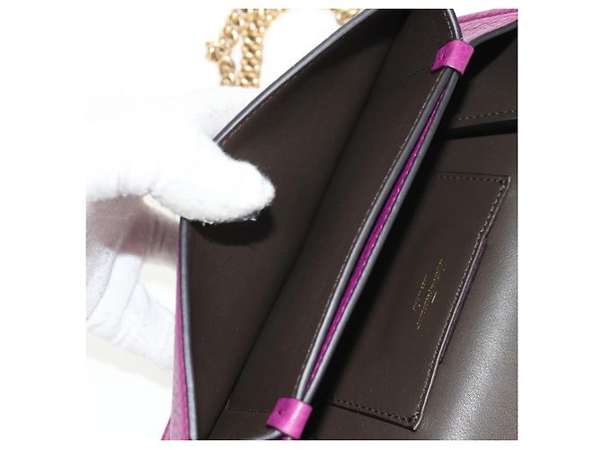 Borsa a Spalla Gancini Chain in Pelle Salvatore Ferragamo Viola Oro Auth 153364V D'oro Porpora - vista 25