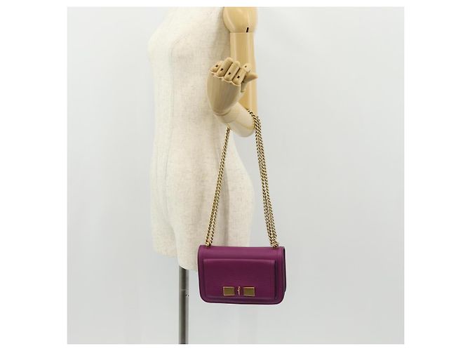 Borsa a Spalla Gancini Chain in Pelle Salvatore Ferragamo Viola Oro Auth 153364V D'oro Porpora - vista 26