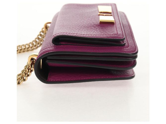 Borsa a Spalla Gancini Chain in Pelle Salvatore Ferragamo Viola Oro Auth 153364V D'oro Porpora - vista 3