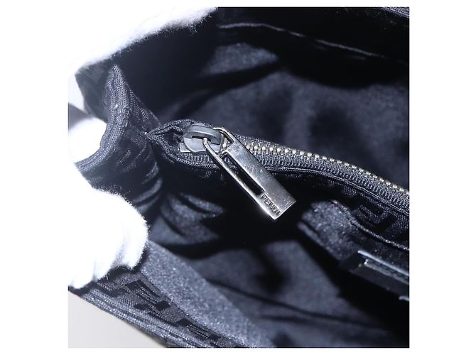 FENDI Zucchino Canvas Handtasche Schwarz Silber Authentisch am9157 - Ansicht 18