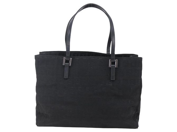 FENDI Zucchino Canvas Handtasche Schwarz Silber Authentisch am9157 - Ansicht 2