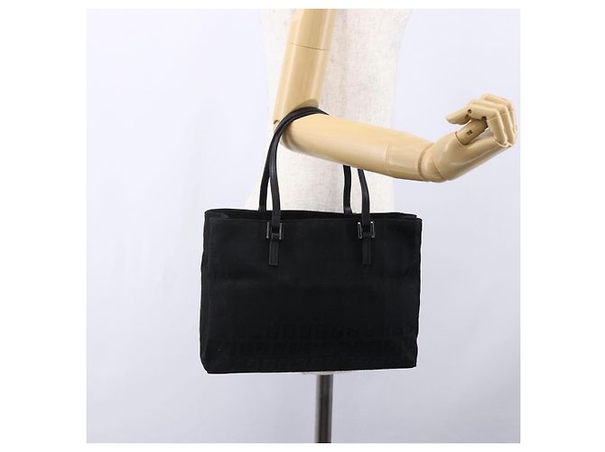 FENDI Zucchino Canvas Handtasche Schwarz Silber Authentisch am9157 - Ansicht 23