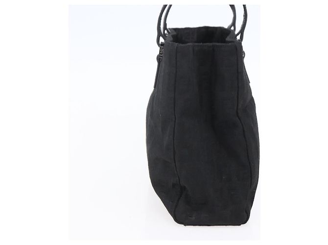 FENDI Zucchino Canvas Handtasche Schwarz Silber Authentisch am9157 - Ansicht 3