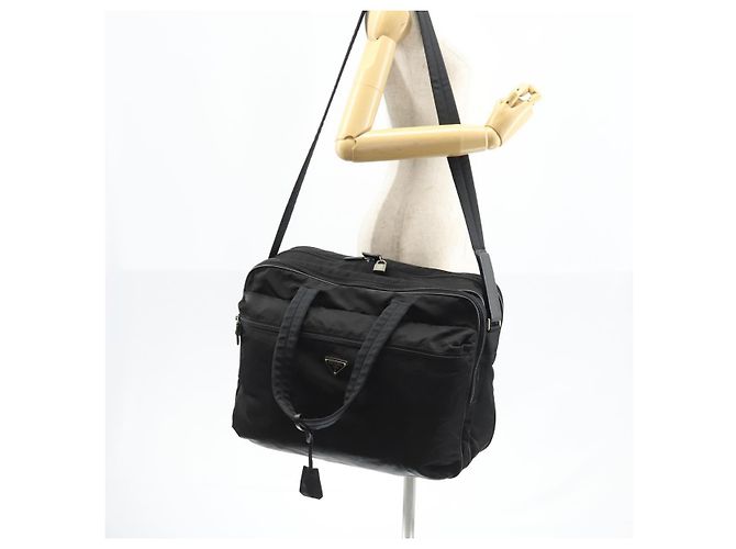 Borsa Boston PRADA in nylon 2 in 1 nera argento autentica am9248 Nero - vista 27