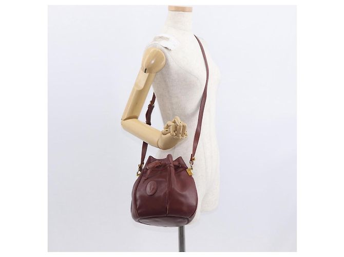 CARTIER Bolso de Hombro Must Line Cuero Burdeos Oro Auth 156815 Dorado - vista 19